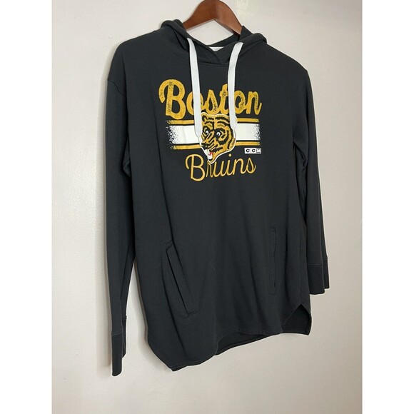 NHL CCM Boston Bruins Hoodie Womens Medium Black Pullover Sweatshirt Graphic - Picture 2 of 8